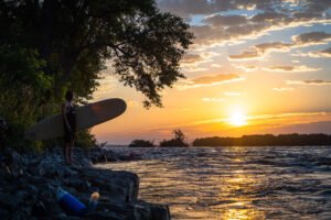 Surfer silhouette at vague a guy in Montreal Quebec Canada