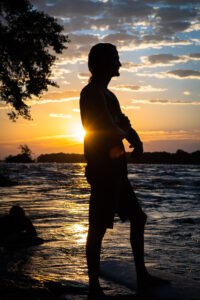 Surfer silhouette at vague a guy in Montreal Quebec Canada